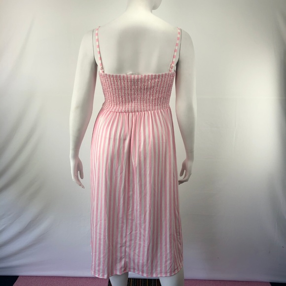 Loose Long Extra Large Button Front Sleeveless Pink Stripe Dress - Picture 2 of 8